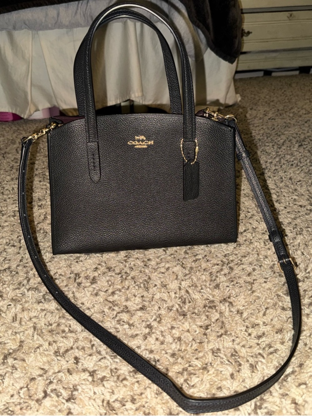Coach Black Pebbled Leather Satchel with Gold Hardware - Picture 2 of 5